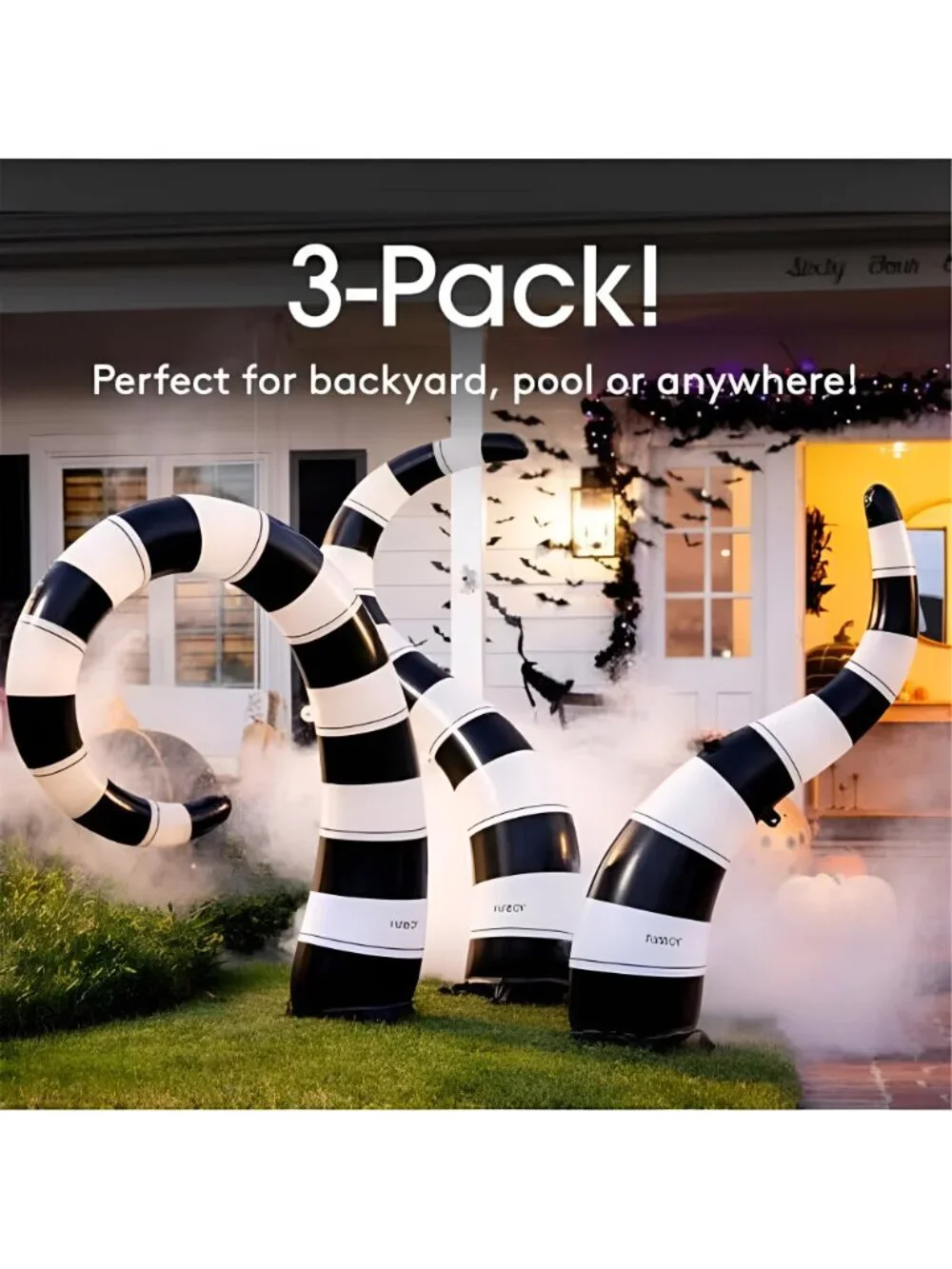 Giant Inflatable Halloween Yard Snakes 3 Pack, Cordless, No Blower